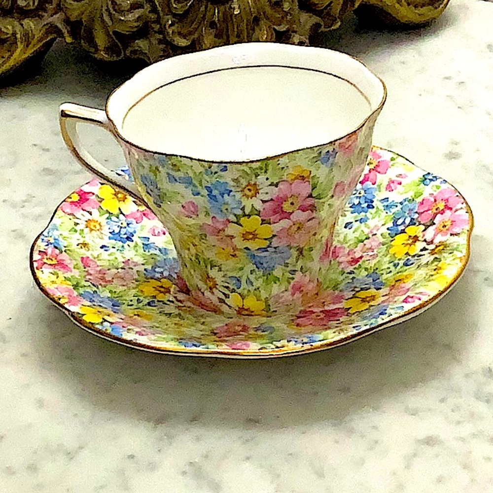 ROSINA-QUEENS CUP & SAUCER SET CHINTZ VINTAGE MADE IN ENGLAND BONE CHINE FLORAL